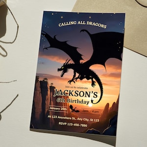 Dragon Birthday Invitation Template: Sunset Theme