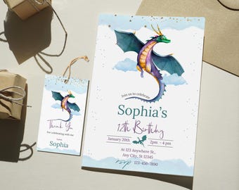 Dragon Birthday Invitation, Dragon Invitation Template, Editable Digital Invitation for Kids, Kids Party Invite, Instant Download