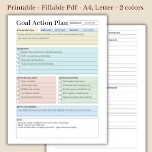 Goal Action Plan, Personal Growth Planner, Printable Fillable PDF, Letter A4