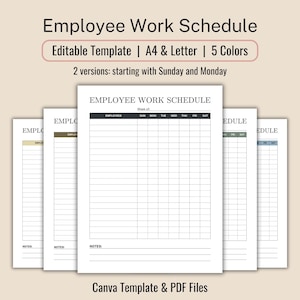 Printable Employee Work Schedule: Editable Staff Timesheet (Canva Template & PDF)