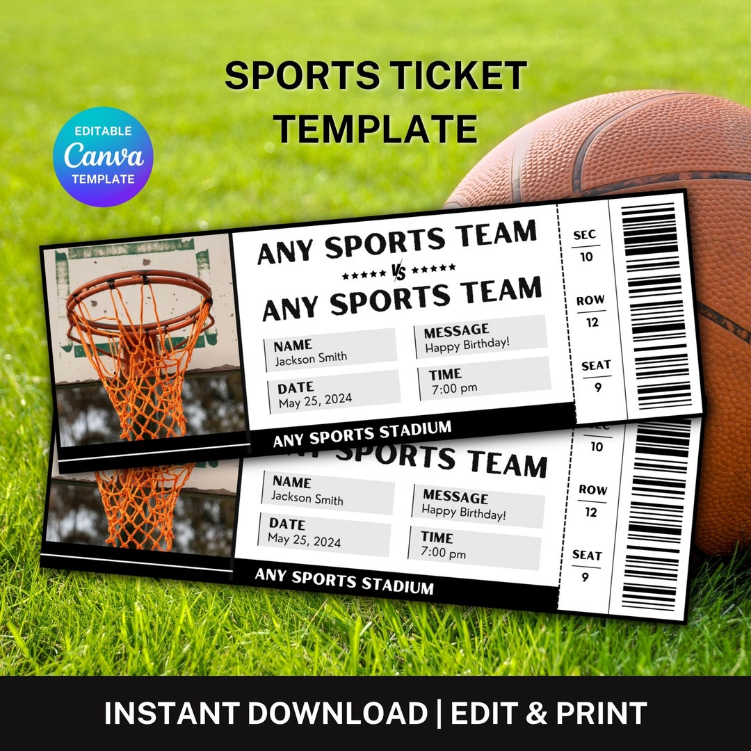 Basketball Ticket, Editable Ticket Template, Basketball Game Ticket ...
