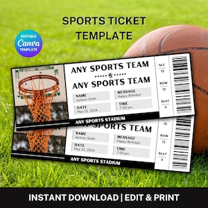 Basketball Ticket, bearbeitbare Ticketvorlage, Basketball-Spielticket, Basketball-Geschenkticket, Sportticket, Canva-Vorlage, Sofort-Download