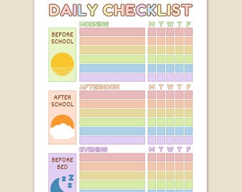 Tägliche Checkliste, Routine-Chore-Chart, Aufgabenliste für Kinder vor der Schule, bearbeitbares PDF