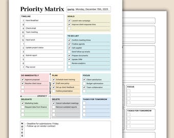 Priority Matrix, Daily Work Priorities, Work Day Planner, Digital Planner, Work Day Organizer, Daily To Do List, Fillable Pdf