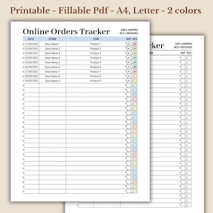 Puede incluir: Un rastreador de pedidos en línea imprimible con columnas para la fecha, la tienda, el artículo, enviado y recibido. El rastreador está diseñado para usarse con un bolígrafo o un lápiz y tiene un esquema de color azul claro y pastel.
