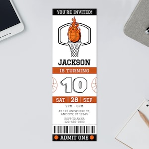 Basketball Ticket Einladung, bearbeitbare Basketball Einladung, Basketball-Geburtstags-Einladung, digitale Einladung, Kinderparty