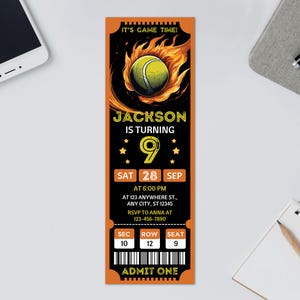 Tennis Ticket Template, Editable Tennis Invitation, Tennis Birthday Invitation, Digital Ticket, Printable Event Ticket