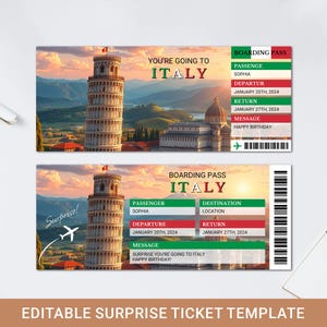 Überraschungsreiseticket, Italienreiseticket, Italienbordkarte, Urlaubsticket, Flugzeugticket, Flugticket, Überraschungsbordkarte