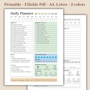 Daily Planner: Work Life Balance, To-Do List (Fillable PDF)