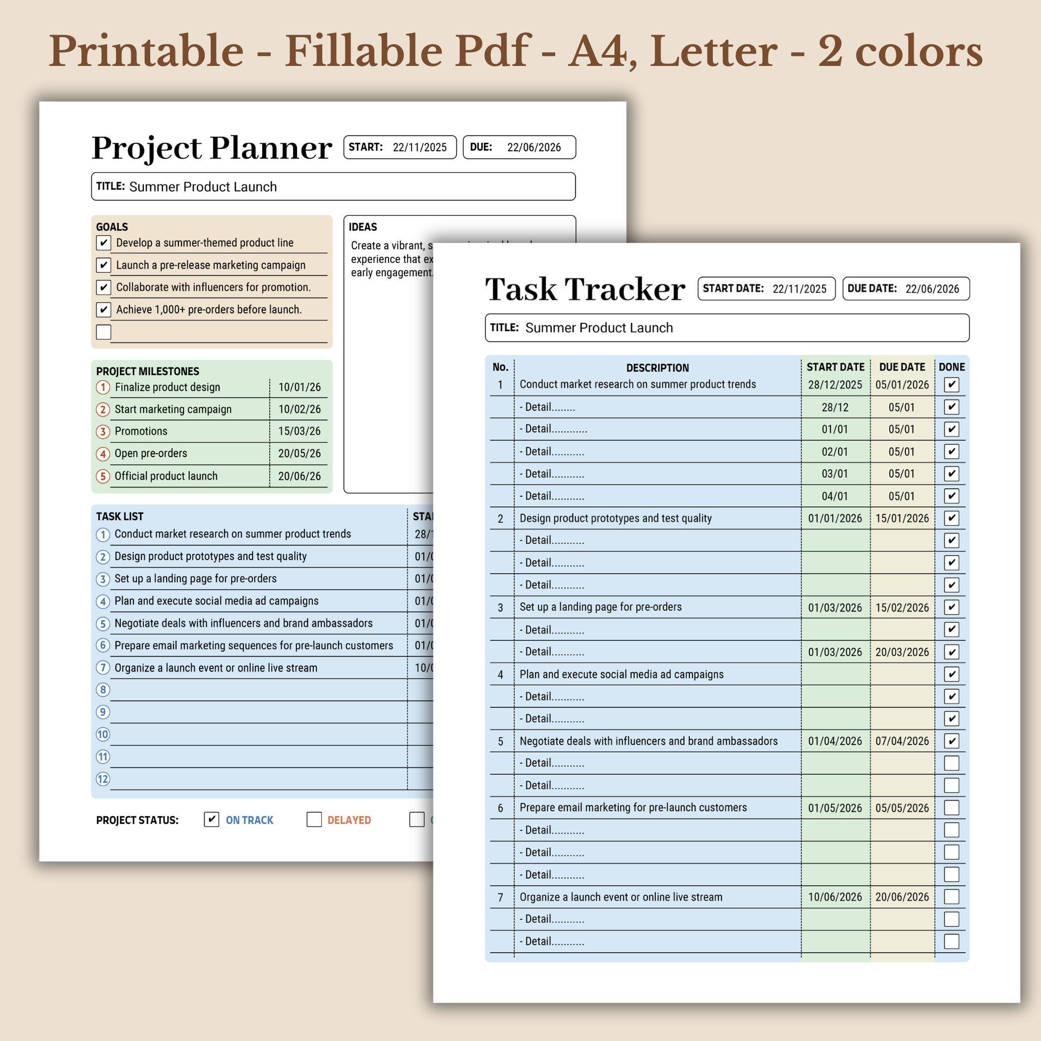 Project Planner and Task Tracker, Project Tracker, Work Planner, Printable Fillable Pdf, Business Employee Planner