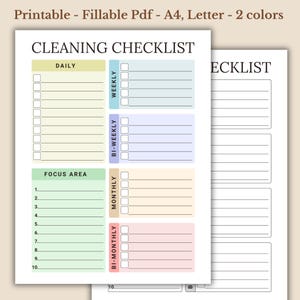 Checklist schoonmaak, dagelijkse checklist, maandelijkse checklist, grafiek voor volwassenen, schoonmaakschema huis, checklist schoonmaak ADHD, invulbare pdf