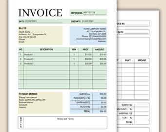 Fillable Invoice Pdf, Small Business Invoice, Printable Billing Form, Pastel Color, Instant Download