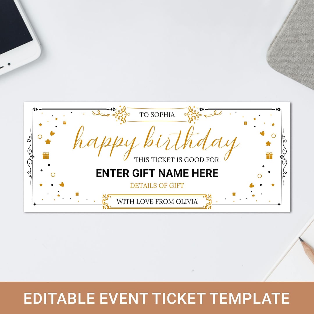 Happy Birthday Gift Ticket, Printable Coupon, Surprise Event Card ...
