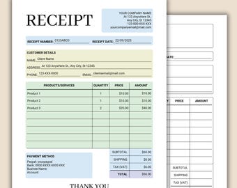 Receipt Form, Printable Fillable Pdf, Customer Order Receipt, Sales Receipt, Small Business Receipt, Instant Download