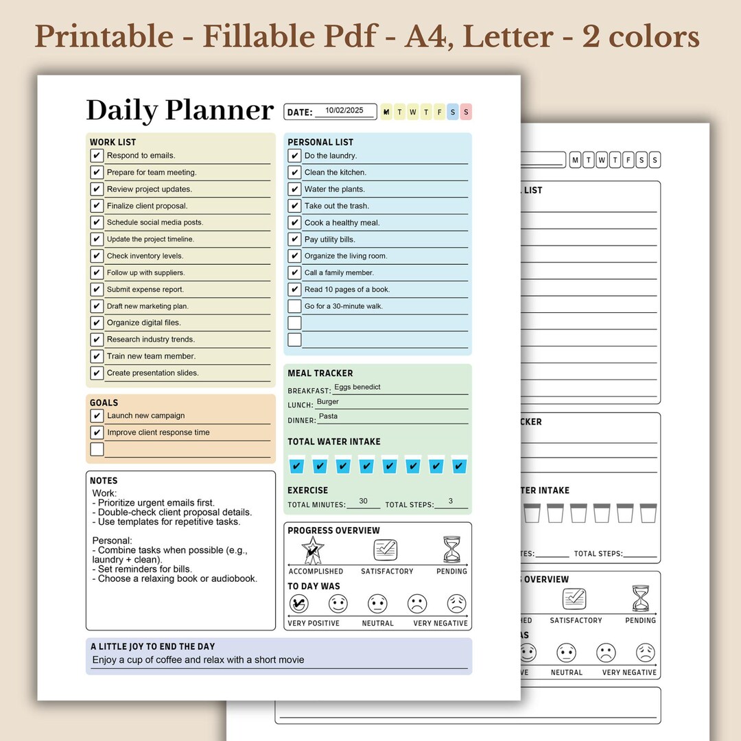 Daily Planner, Work Life Balance, Work To-do Checklist, Personal List ...