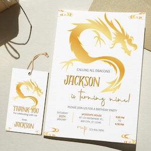 Golden Dragon Birthday Invitation Template (Digital Download)