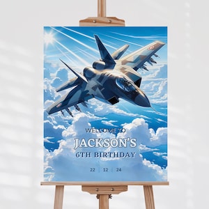 Fighter Jet Birthday Welcome Sign, Fighter Pilot Sign Template, Printable Pilot Poster, Editable Military Jet Welcome Sign, Aircraft Sign