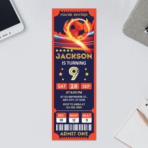 Fußballticketvorlage, bearbeitbare Fußballeinladung, Fußball-Geburtstagseinladung, digitales Ticket, druckbares Ereignisticket