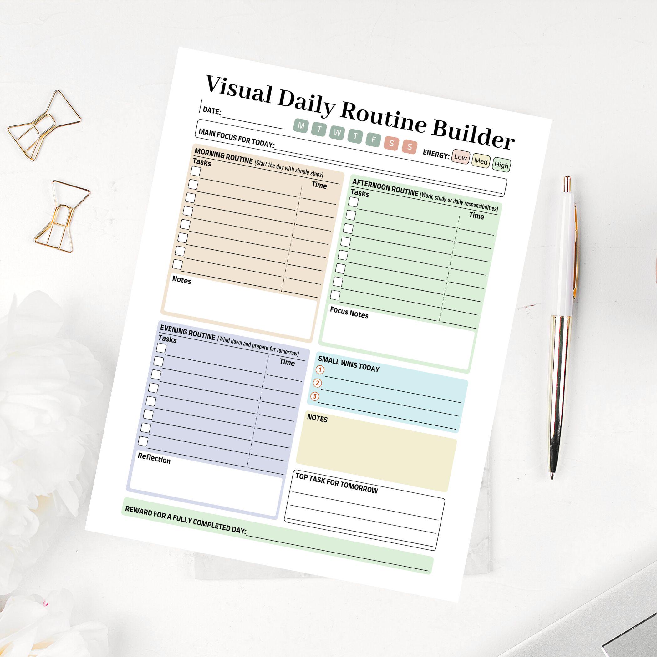 Visual Daily Routine Builder for ADHD, Fillable PDF Planner, Printable ...