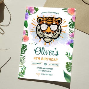 Tiger Birthday Invitation: Safari Animal Theme (Printable Editable Template)