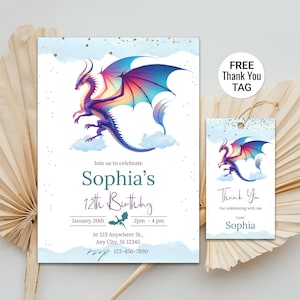 Dragon Birthday Invitation Template: Kids Party Invite (Digital Download)