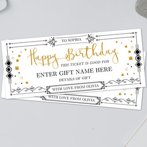 Plantilla de vale de regalo de feliz cumpleaños, vale de regalo editable, vale de evento, cupón de regalo de cumpleaños imprimible, cupón de regalo imprimible