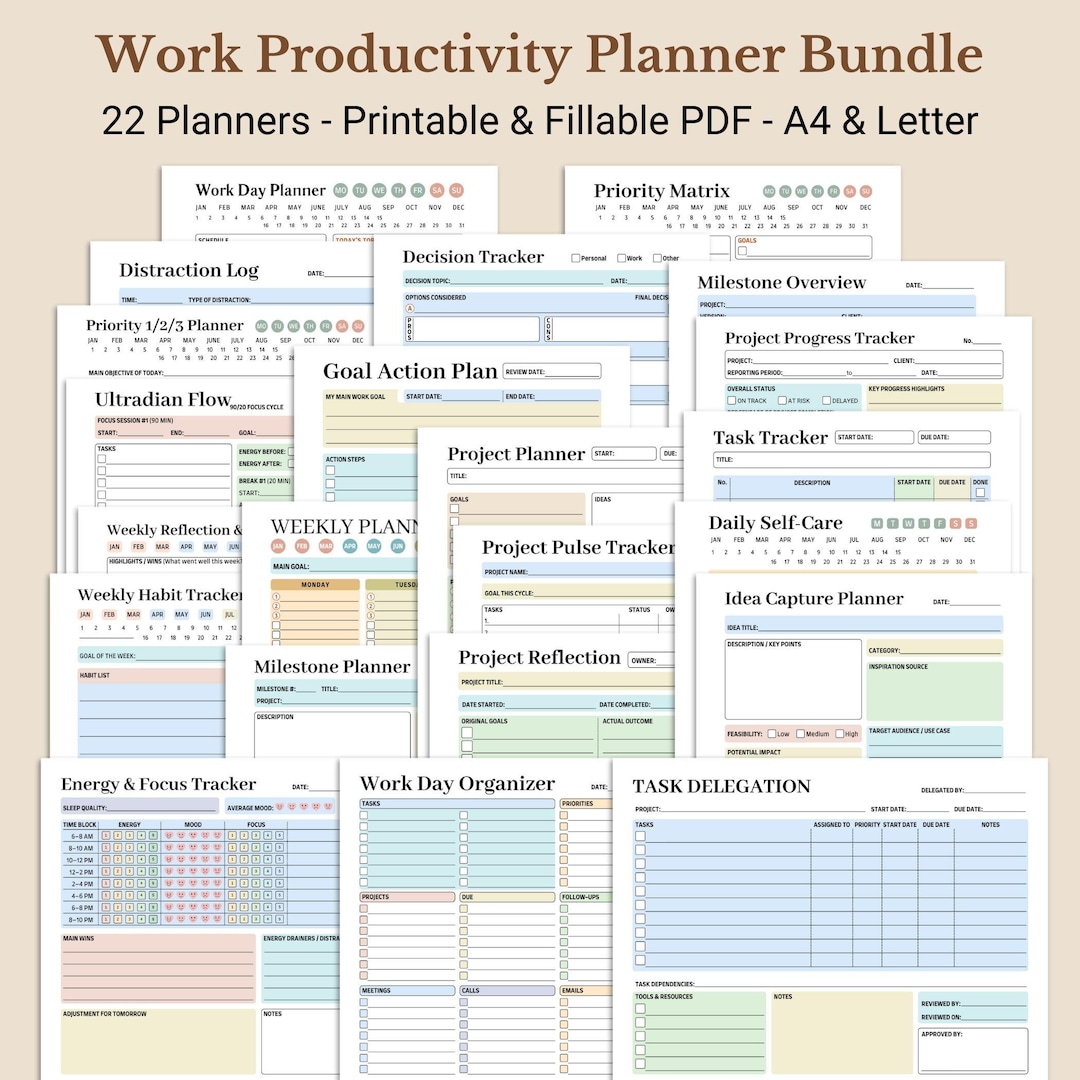 Work Productivity Planner Bundle, Daily and Weekly Planning Tools ...