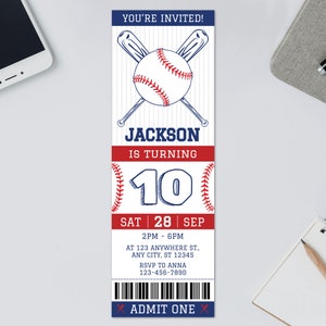 Baseball Ticket-Einladung, bearbeitbare Baseball-Einladung, Baseball-Geburtstags-Einladung, digitale Einladung, Kinderparty, Jungen-Geburtstag