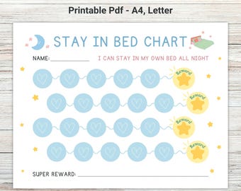 Stay in Bed Chart, Sleeping Chart, Kids Bedtime Chart, Printable Behavior Chart, Reward Chart