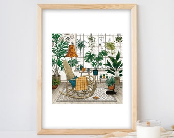 Illustration, impression giclée, 24x30 cm, art décoratif, Rocking chair