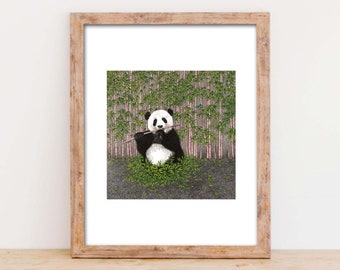 Illustration, impression giclée, 24x30 cm, art décoratif, Le panda