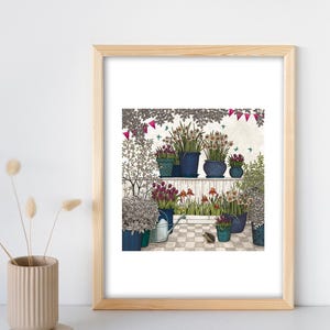 Illustrazione, stampa giclée, 24x30 cm, arte decorativa, narcisi e tulipani