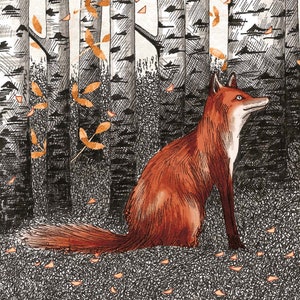 Illustration, impression giclée, 24x30 cm, art décoratif, Le renard et la chouette image 4