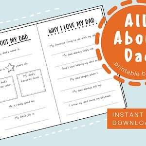 Father's Day Printable Booklet | All About My Dad Activity for Kids | Perfect Gift for Dad | Coloring Page Fill In Template for Father's Day