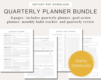 Quarterly Action Planner | Goal Worksheets | Quarterly Review | Goal Planner | 90-Day Planner | Project Planner | Quarterly Printable