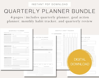 Quarterly Goal Planner | Action, Review, Habit Tracker (Digital Download)