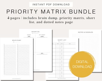 Priority Matrix Bundle | Brain Dump, Action Items (Digital Download)