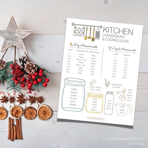 Kitchen Conversion Chart Printable Measurement Guide - Etsy