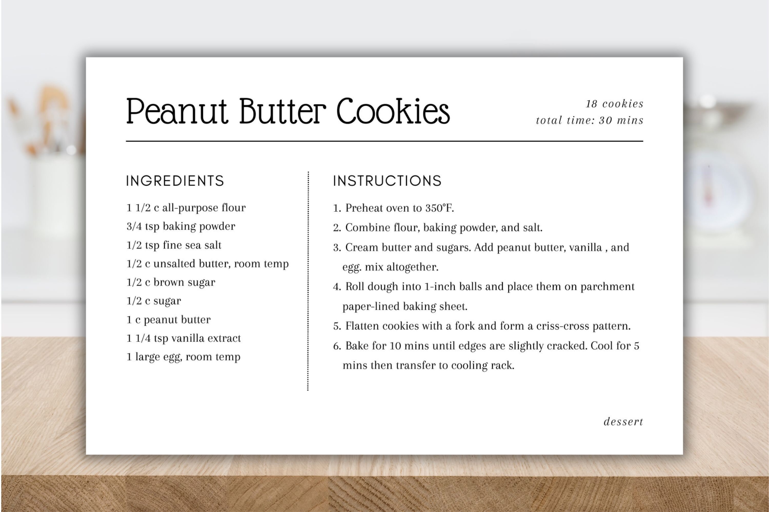 Simple Recipe Card | Editable Recipe Card Template | Minimalist Recipe ...