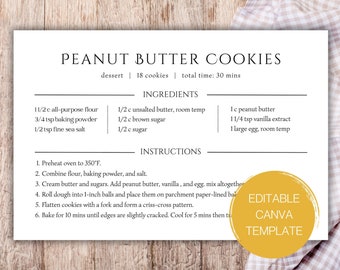 Classic Recipe Card | Editable Recipe Card Template | Minimalist Recipe Card | Personalized Printable DIY Recipe Card | 4x6 and 5x7