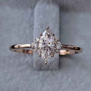 1 CT Marquise Cut Moissanite Engagement Ring 14K Rose Gold Anniversary Ring For Her Anniversary Gift Marquise Diamond Wedding Ring For Woman