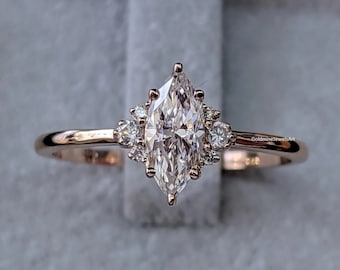 1 CT Marquise Cut Moissanite Engagement Ring 14K Rose Gold Anniversary Ring For Her Anniversary Gift Marquise Diamond Wedding Ring For Woman