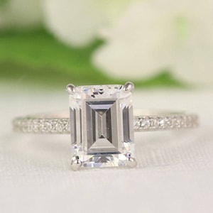 14K Weißgold Jubiläumsring 2,5 Karat Smaragdschliff Moissanite Verlobungsring Solitär Mit Akzent Ehering Versprechen Ring Geschenk Für Sie