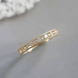 Round Cut Moissanite Wedding Band 14K Yellow Gold Wedding Ring Half Eternity Anniversary Ring For Woman Diamond Gift For Her Promise Ring