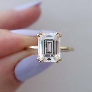 14K Yellow Gold Wedding Ring 2.5 CT Emerald Cut Moissanite Engagement Ring Solitaire Diamond Anniversary Ring Gift For Her Ring For Woman