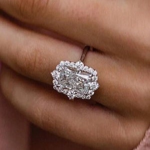 14K White Gold Wedding Ring Radiant Cut Moissanite Engagement Ring Halo Anniversary Ring Anniversary Gift For Her Promise Ring For Woman