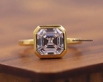 2 CT Asscher Moissanite Engagement Ring 14K Solid Gold Anniversary Ring Bezel Ring Solitaire Ring Wedding Ring Promise Ring Diamond Ring