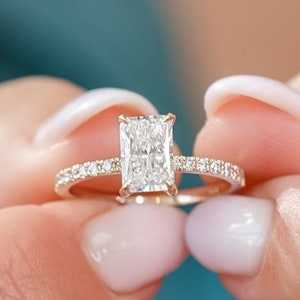 Radiant Cut Moissanite Engagement Ring 14K Yellow Gold Anniversary Ring Hidden Halo Wedding Ring Diamond Ring Promise Ring Gift For Her