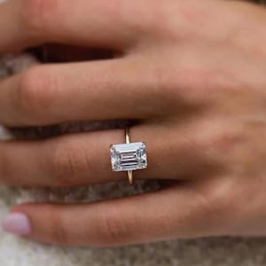 Emerald Cut Moissanite Engagement Ring 14K Yellow Gold Wedding Ring Hidden Halo Anniversary Ring Promise Ring Gift For Her Ring For Woman