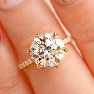 14K Yellow Gold Anniversary Ring 2 CT Round Cut Moissanite Engagement Ring Hidden Halo Wedding Ring Anniversary Gift For Her Promise Ring